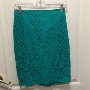 Loft lace teal pencil skirt